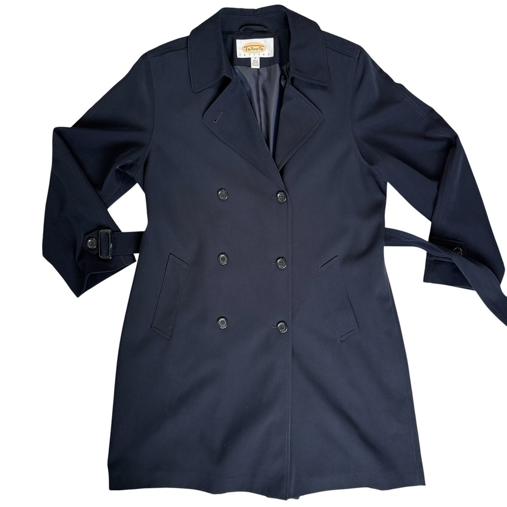 Talbots Trench Coat Women 12P Navy Double Breasted Belted Professional Classic - Picture 14 of 16